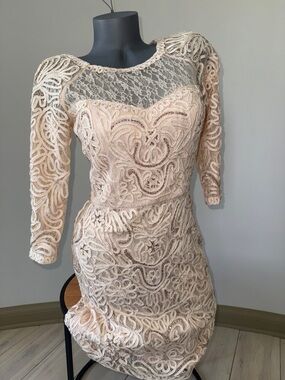 SueWong elegant Lace-Overlay Sheath woman’s Dress in Blush 6